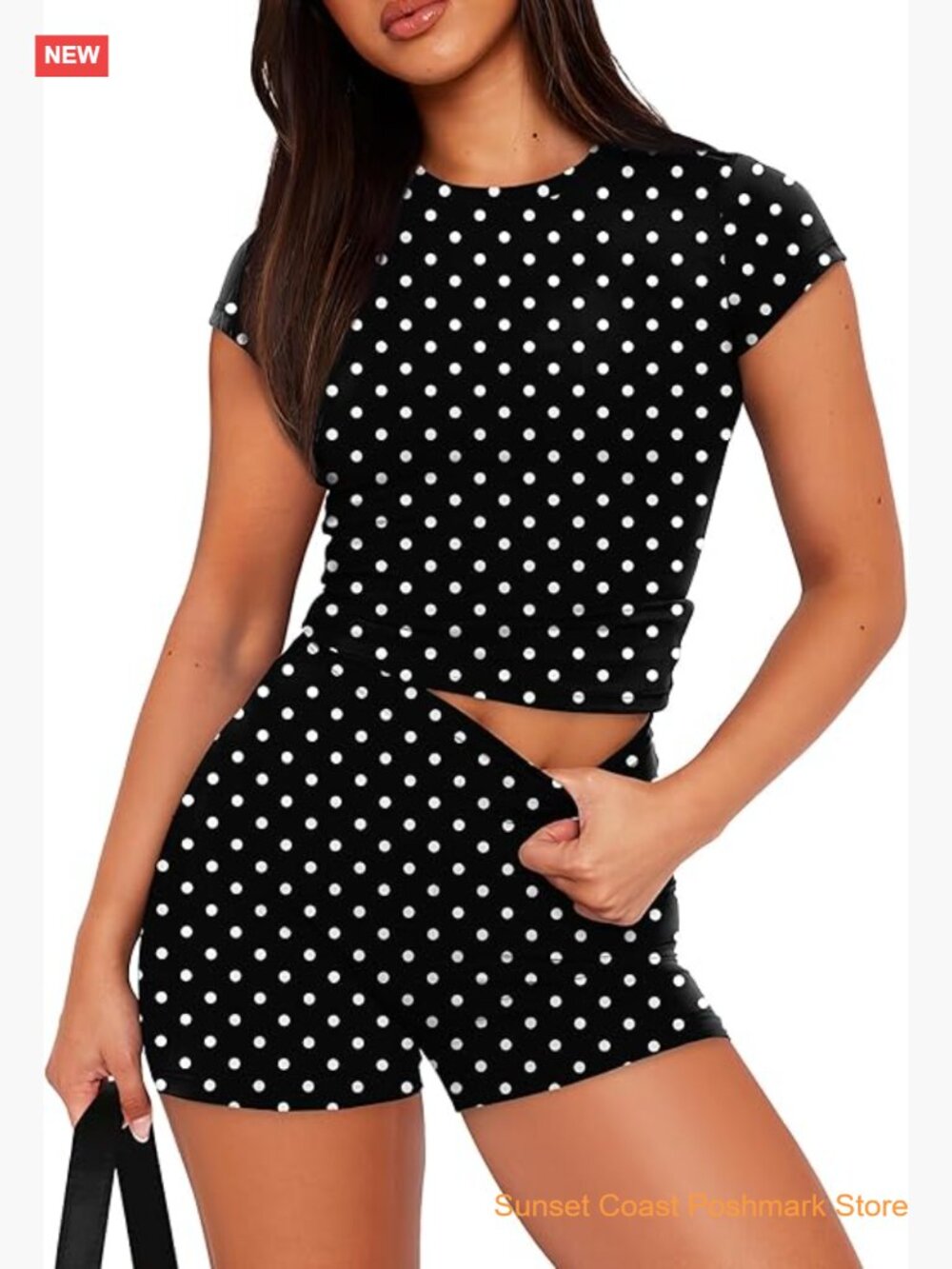 Two Piece Lounge Set Short Sleeve Crew Neck Tee and High Waisted Shorts Set